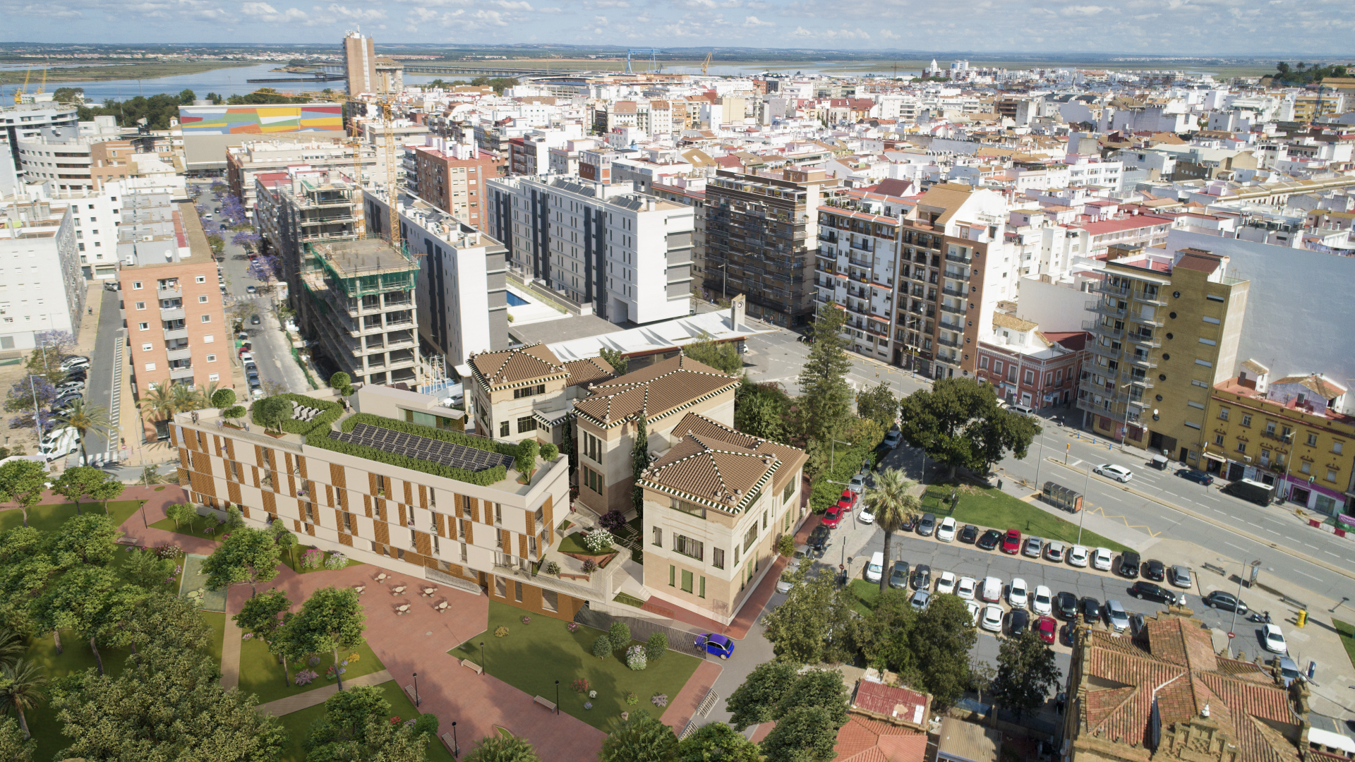 Integraci&oacute;n del proyecto de Senior Cohousing Huelva en el entorno de la Avenida de Italia y el futuro Parque del Ferrocarril.