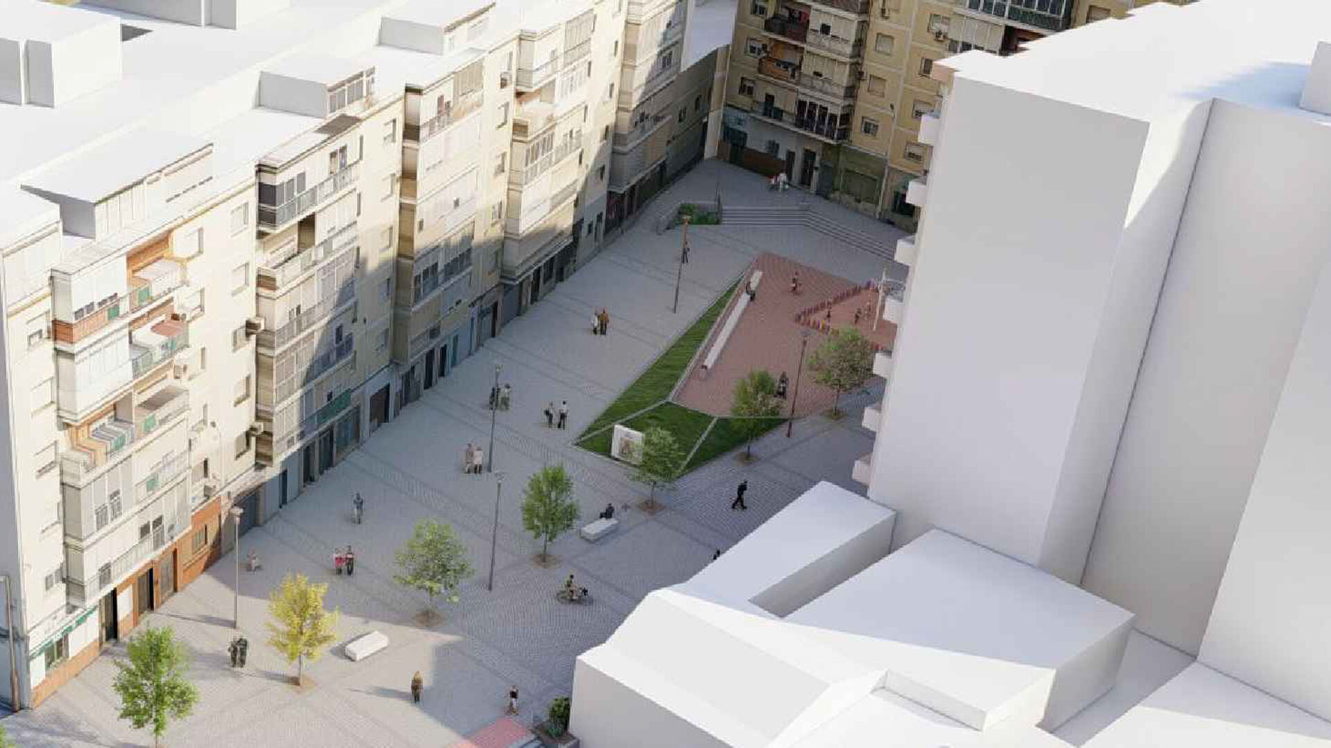 Recreaci&oacute;n de la nueva Plaza de los Dolores, seg&uacute;n el proyecto del Ayuntamiento de Huelva.