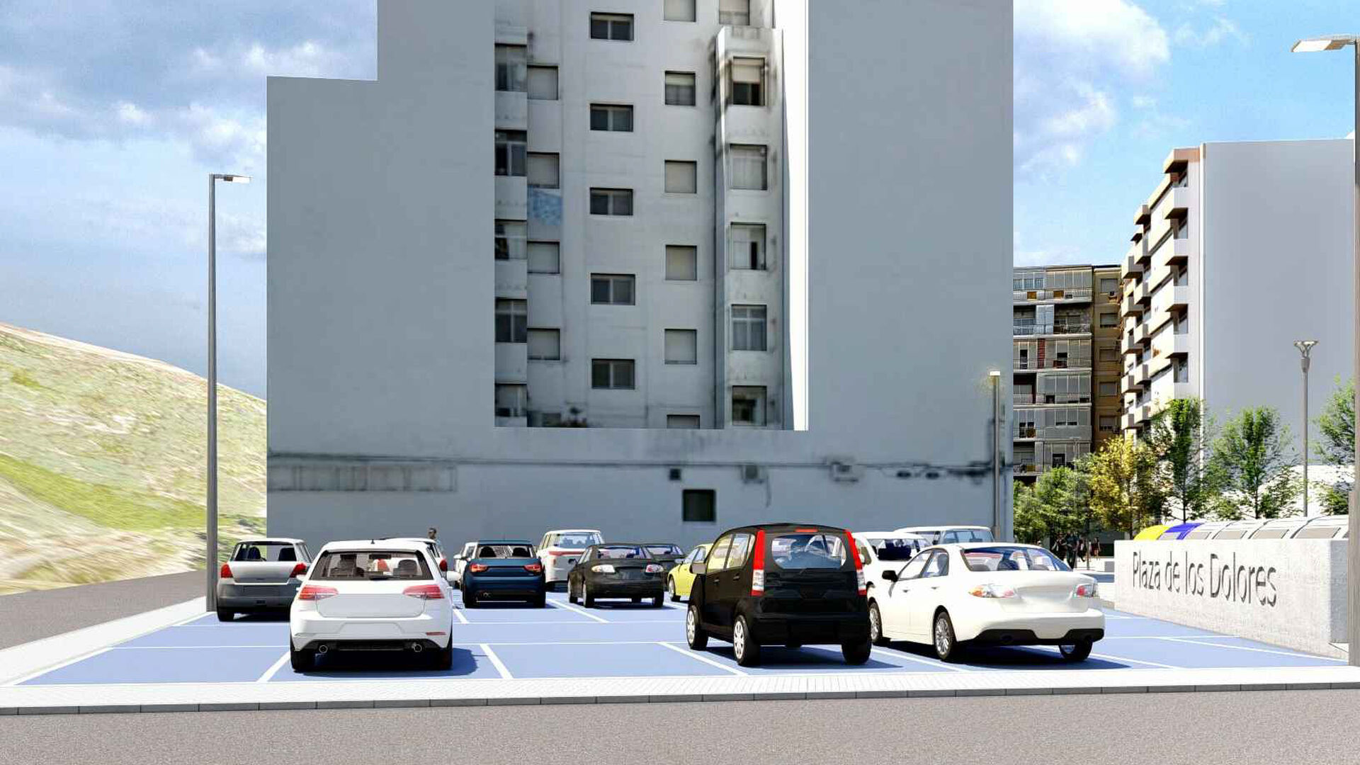 Recreaci&oacute;n de la nueva Plaza de los Dolores y aparcamientos, seg&uacute;n el proyecto del Ayuntamiento de Huelva.