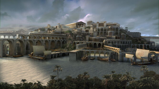 Recreación de la ciudad de la Atlántida según la descripción de Platón.