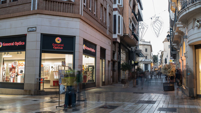 La esquina de la calle Palacio en pleno centro de Huelva.