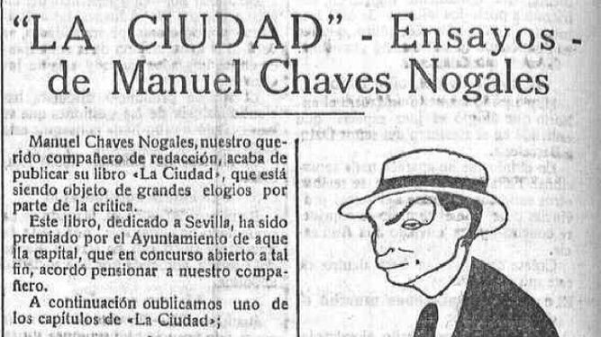 Caricatura  de Manuel Chaves Nogales por Rivero publicada en La Voz de Córdoba.