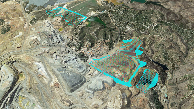 Recreación de la superficie que ocupará la planta fotovoltaica de Atalaya en Riotinto.