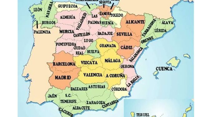 Mapa de España con las provincias cambiadas