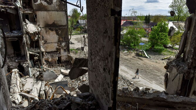 Destrucción en Borodyanka, Ucrania