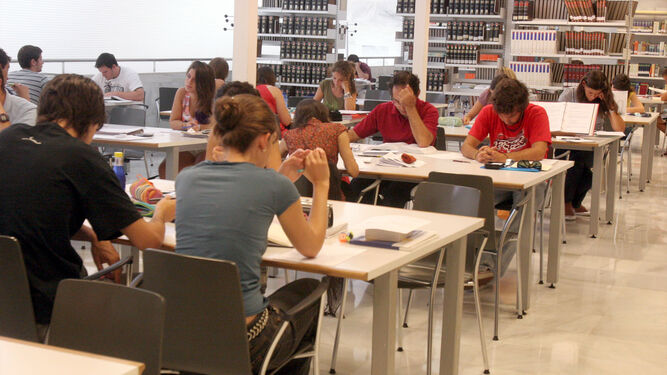 Un grupo de estudiantes en una de las bibliotecas de la Universidad de Huelva.