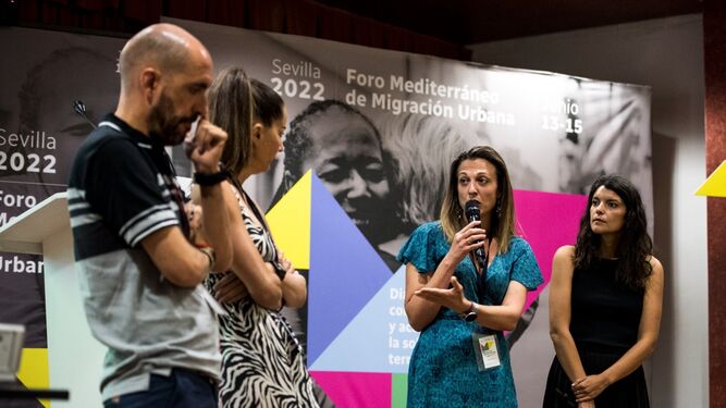 María José Pulido en su intervención en el Foro de Migración celebrado en Sevilla.