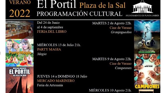 Cartel con parte de la programación cultural prevista para este verano en El Portil.