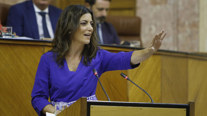 La portavoz de Vox, Macarena Olona, en su intervención en el Parlamento.