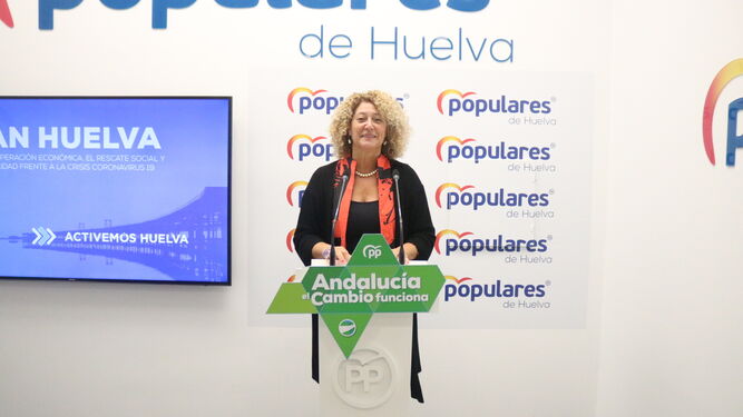 Pilar Marín en la sede del PP.