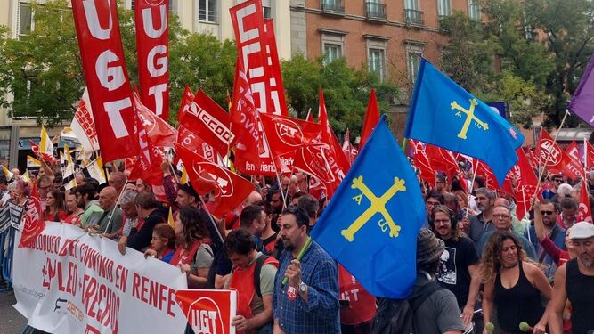 Movilización previa a las huelgas en Renfe, este miércoles en Madrid.