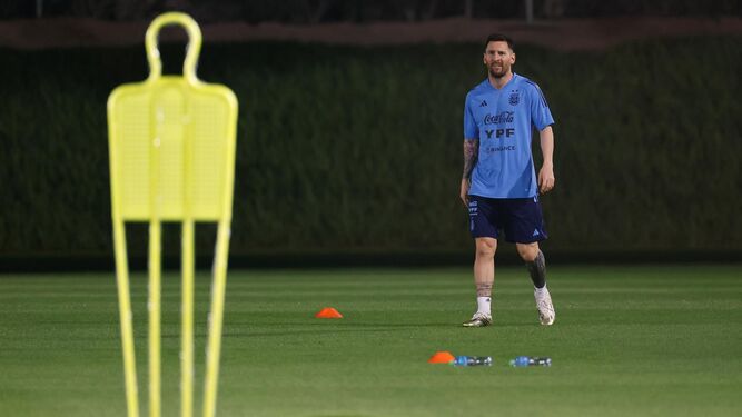 Messi, durante el entrenamiento con la selección de Argentina.
