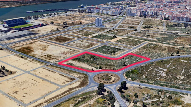Parcela dotacional del Ensanche Sur en la que se ubicarán las nuevas instalaciones del Real Club Recreativo de Tenis de Huelva.