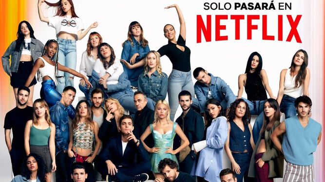 Actual cartel promocional llenos de intérpretes y rostros españoles conocidos de Netflix