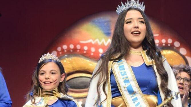 Andrea Sánchez y Rocío Vizcaíno, Choqueras mayor e infantil del Carnaval Colombino 2023.