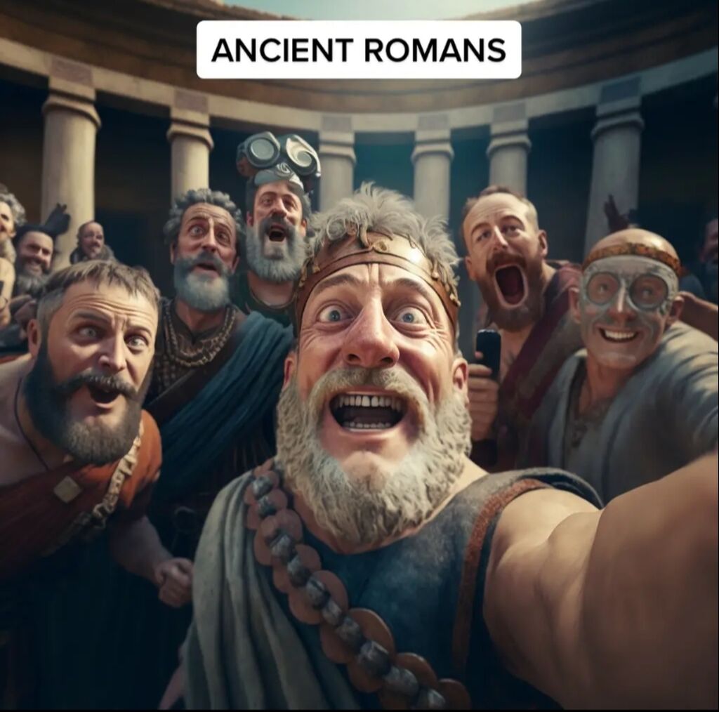 Ciudadanos del Imperio Romano la mar de sonrientes