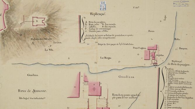 Plano de las fortificaciones militares de Ayamonte, de José de Sande Vasconcelos. GEAEM-DIE, 81-1-8A-96.