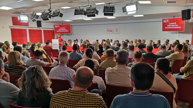 Imagen del Comité Provincial Extraordinario del PSOE en Huelva este jueves.
