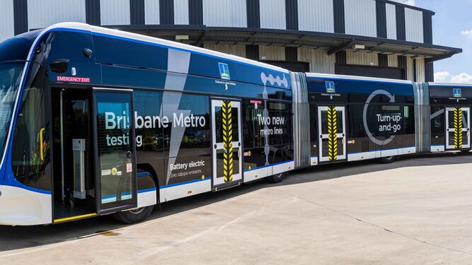 Uno de los vehículos del metro de Brisbane en Australia.