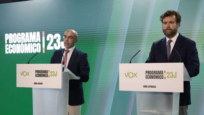 Jorge Buxadé e Iván Espinosa de los Monteros presentan este viernes el programa de Vox.