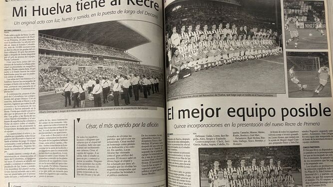 Así se presentaba el Recre en Primera en 2002 por el periódico Huelva Información