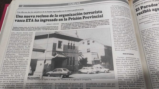 Un día como hoy hace 33 años ingresaba en la cárcel de Huelva una nueva reclusa de ETA