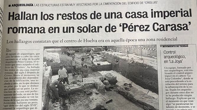 Así presentaba la noticia el periódico Huelva Información en 2001