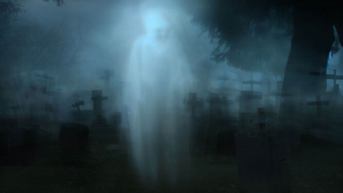 Un espíritu vaga por un cementerio.