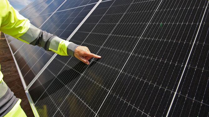 Un panel solar de una planta fotovoltaica instalada en Jerez.