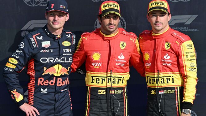 De izquierda a derecha, Verstappen, Sainz y Leclerc.