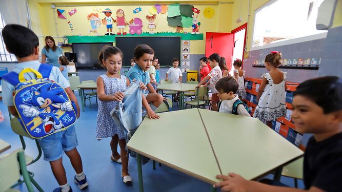 Primer día de clase en el colegio Colón Maristas de Huelva