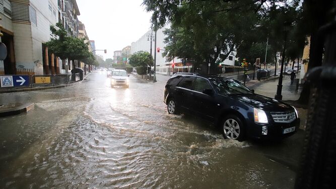 Lluvias este último jueves en Huelva capital por la borrasca 'Aline'.