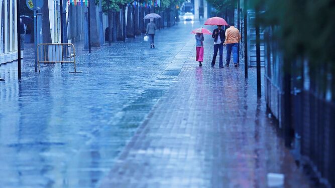 Ciudadanos con paraguas.