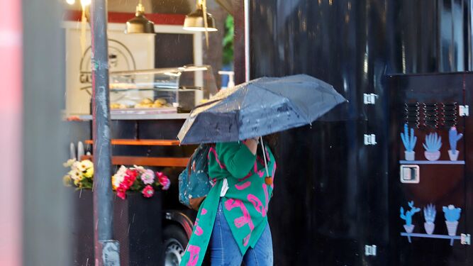 Una ciudadana con paraguas en un día de lluvia.