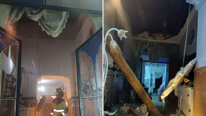 Los bomberos actúan en una vivienda tras derrumbarse el techo