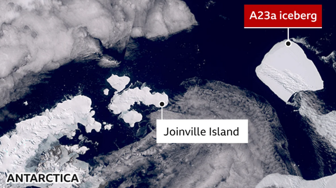Situación del A23a, el mayor iceberg del mundo
