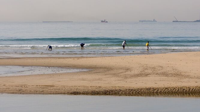 Marisqueo a pie en la costa de Huelva