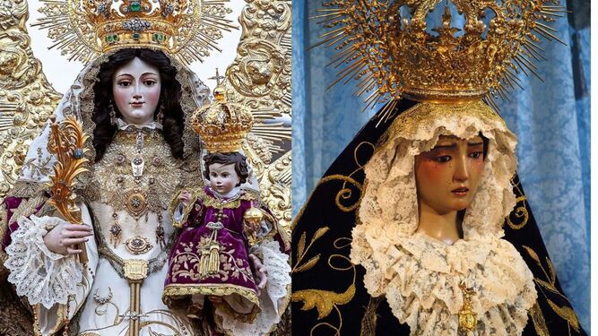 La Virgen de las Mercedes de Bollullos y la Virgen de la Soledad.