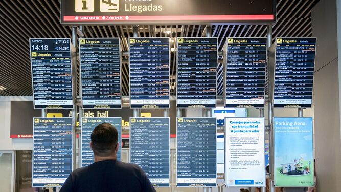 Un hombre observa la llegada de los vuelos en un aeropuerto español.