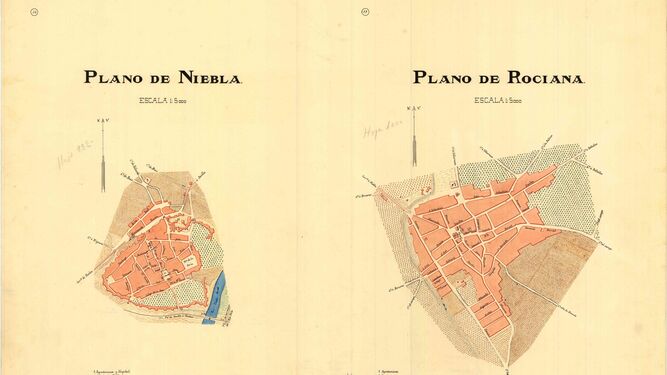 Planos del casco urbano de Niebla y Rociana del Condado antes de la Guerra Civil.