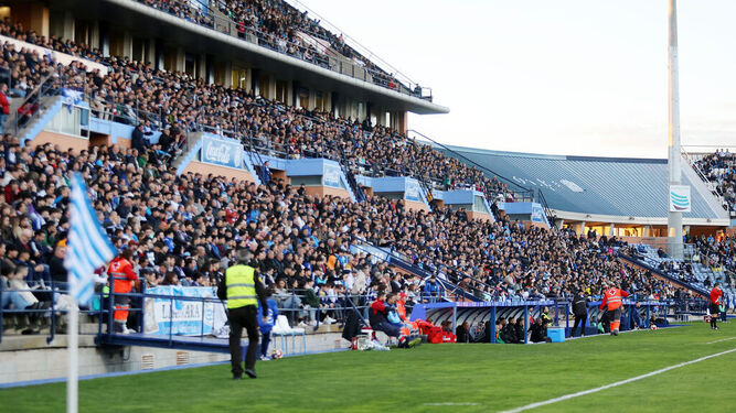 Las gradas del estadio Nuevo Colombino durante el encuentro contra el Córdoba.