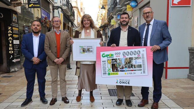 Presentación del cupón de la ONCE con la calle Arquitecto Pérez Carasa de Huelva.
