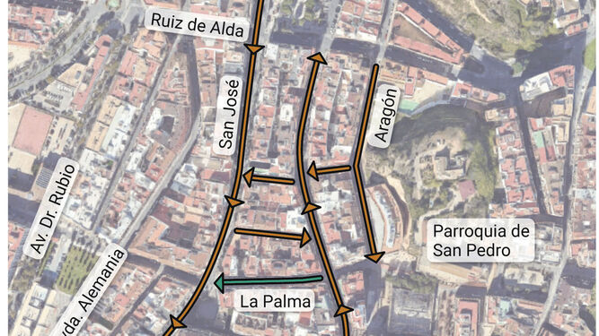 Este es el mapa de los cambios de sentido en Huelva.