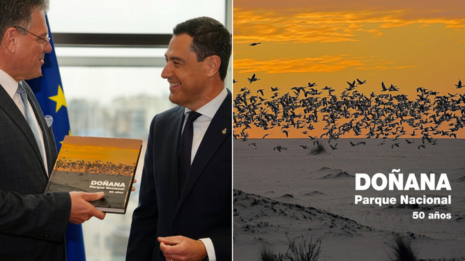 Así es el libro de Doñana que Juanma Moreno ha regalado al vicepresidente de la Comisión Europea