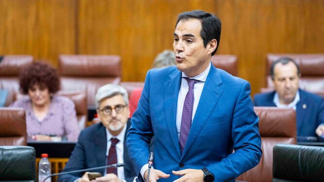 El consejero de Justicia, Administración Local y Función Pública, José Antonio Nieto, en el Parlamento de Andalucía este jueves.